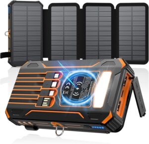 SOARAISE Solar Charger Power Bank - 48000mAh Wireless Portable Charger Built-in 4 Cables and 4 Solar Panels, PD QC 3.0 Fast Charging USB C Battery Pack with Flashlight for Camping Travel