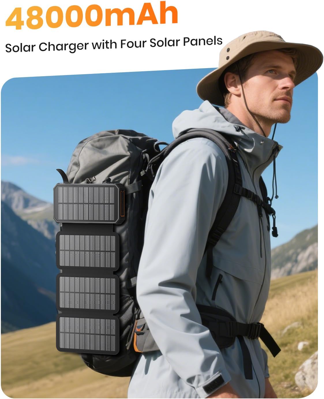 SOARAISE Solar Charger Power Bank - 48000mAh Wireless Portable Charger Built-in 4 Cables and 4 Solar Panels, PD QC 3.0 Fast Charging USB C Battery Pack with Flashlight for Camping Travel - Image 6