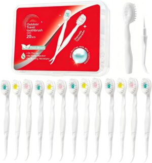 Mini Disposable Toothbrush Travel Toothbrushes with Toothpaste Toothpick Tongue Scraper Portable Travel Set Mix Flavor 24pcs (24)