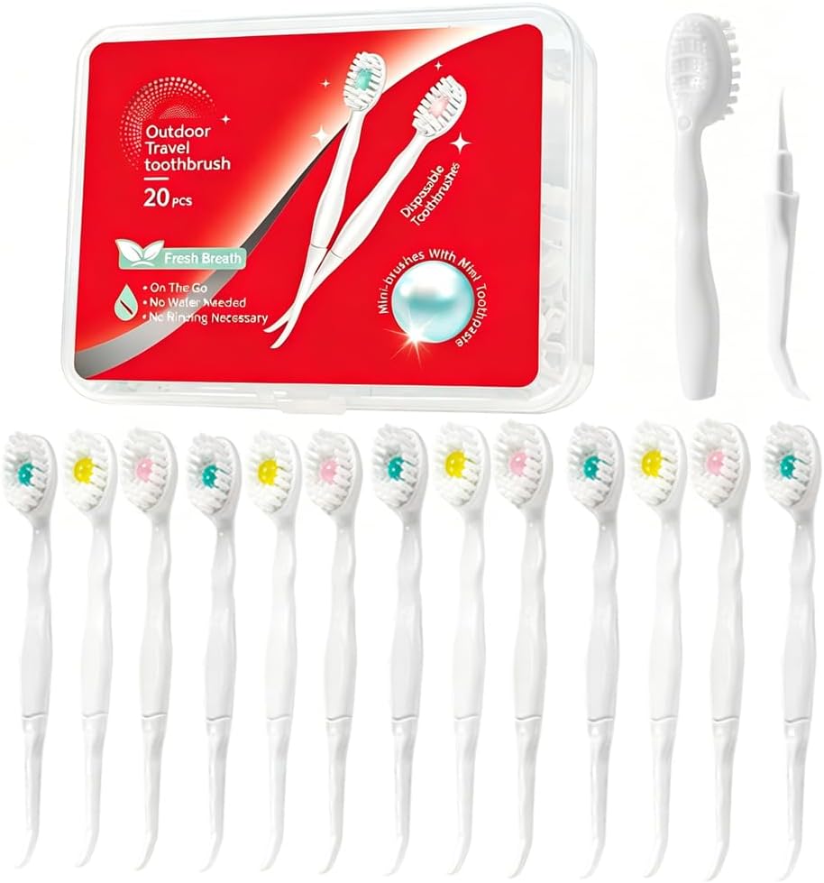 Mini Disposable Toothbrush Travel Toothbrushes with Toothpaste Toothpick Tongue Scraper Portable Travel Set Mix Flavor 24pcs (24)