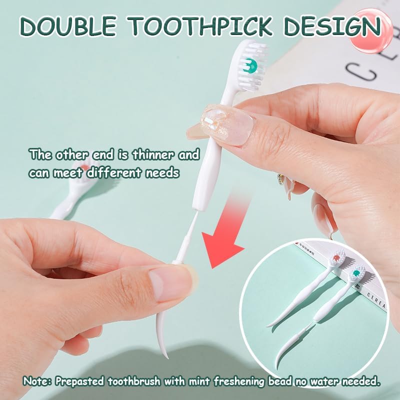 Mini Disposable Toothbrush Travel Toothbrushes with Toothpaste Toothpick Tongue Scraper Portable Travel Set Mix Flavor 24pcs (24) - Image 2