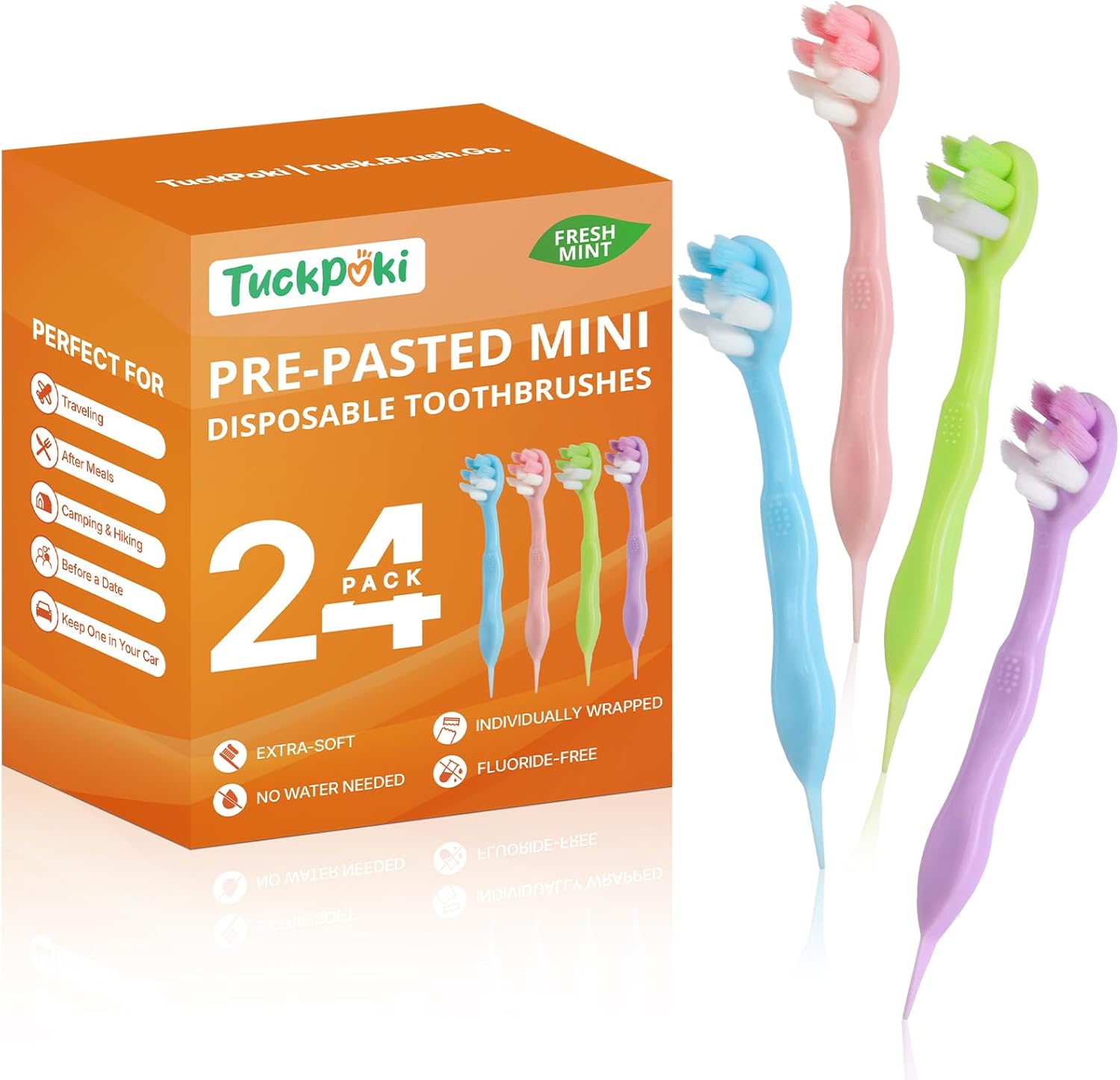 24-Pack Pre-Pasted Mini Travel Toothbrushes, Individually Wrapped Value Pack, Disposable Toothbrushes with Toothpaste, Waterless Single-Use Extra Soft Bristle for Adults, On-The-Go & Braces