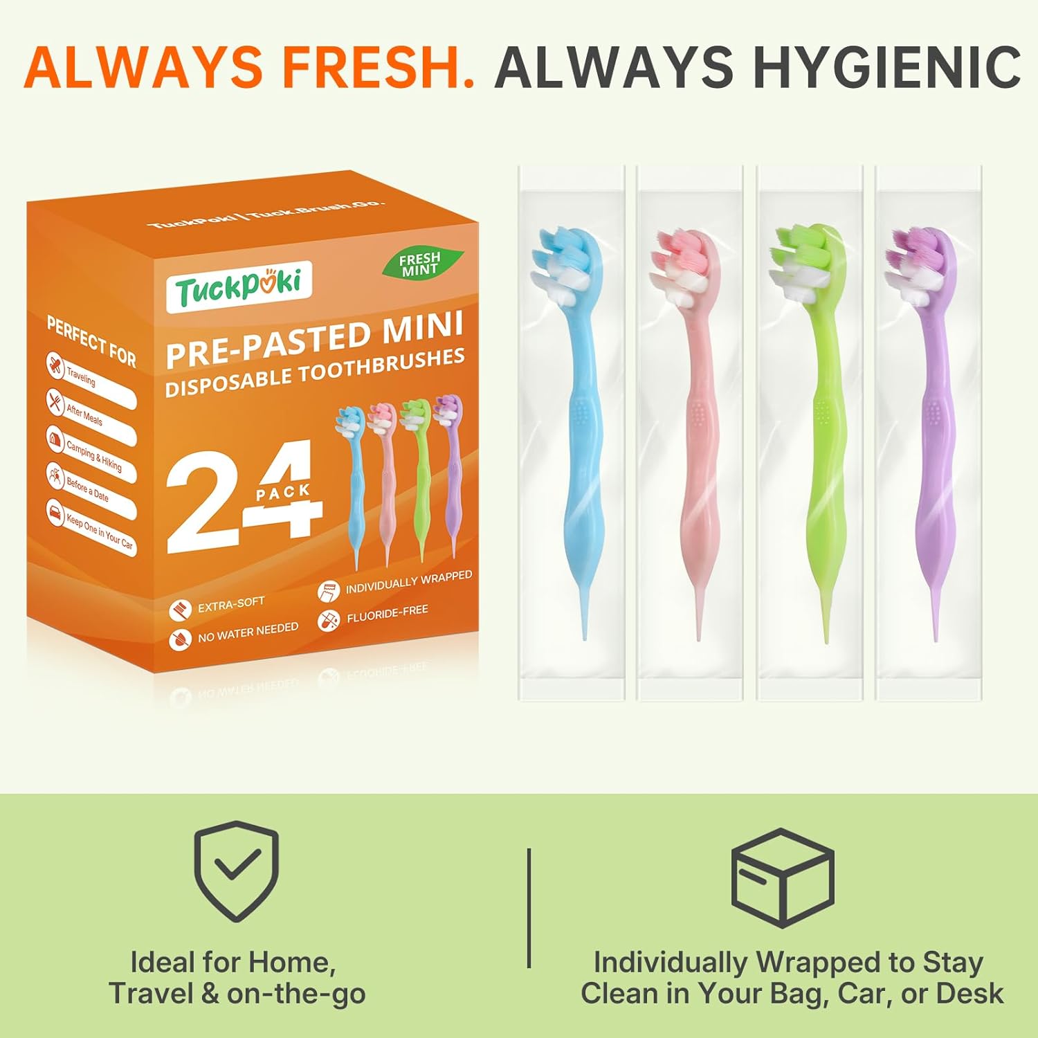 24-Pack Pre-Pasted Mini Travel Toothbrushes, Individually Wrapped Value Pack, Disposable Toothbrushes with Toothpaste, Waterless Single-Use Extra Soft Bristle for Adults, On-The-Go & Braces - Image 9